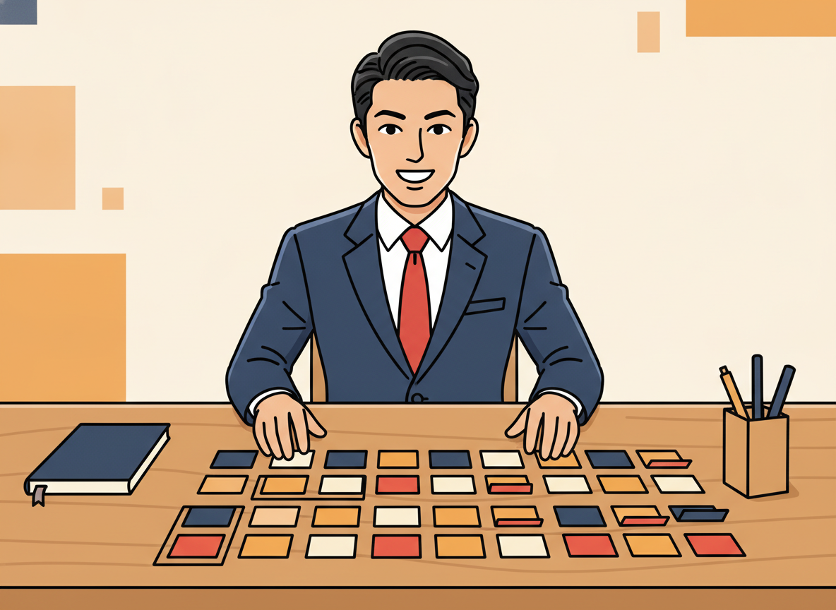 a wooden desktop with small sticky notes arranged neatly, representing task organization, no text visible
