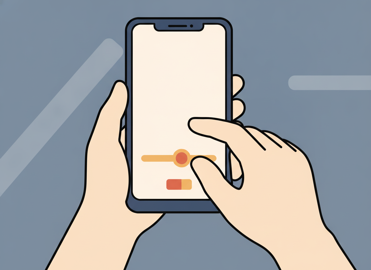 a pair of hands adjusting settings on a smartphone, no screen content visible