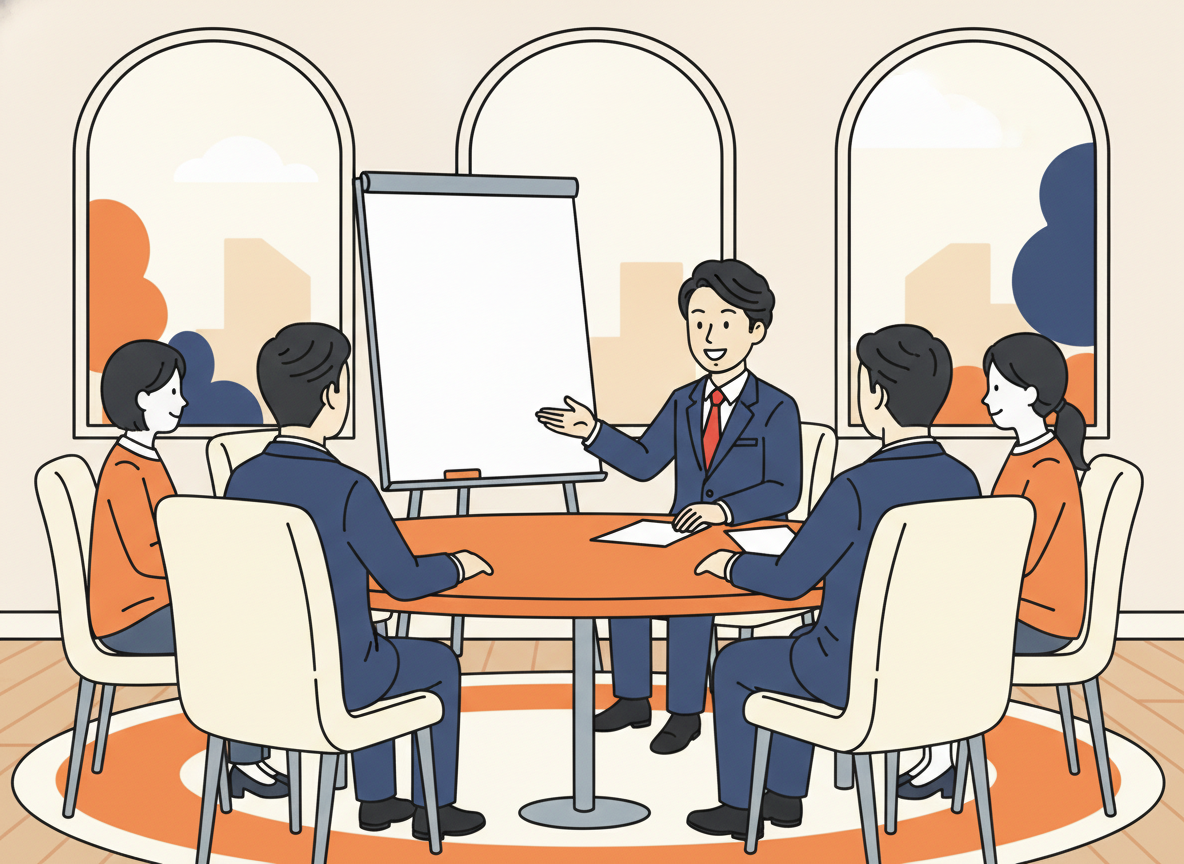 a bright open conference room with chairs in a circle, collaborative and welcoming atmosphere, no text