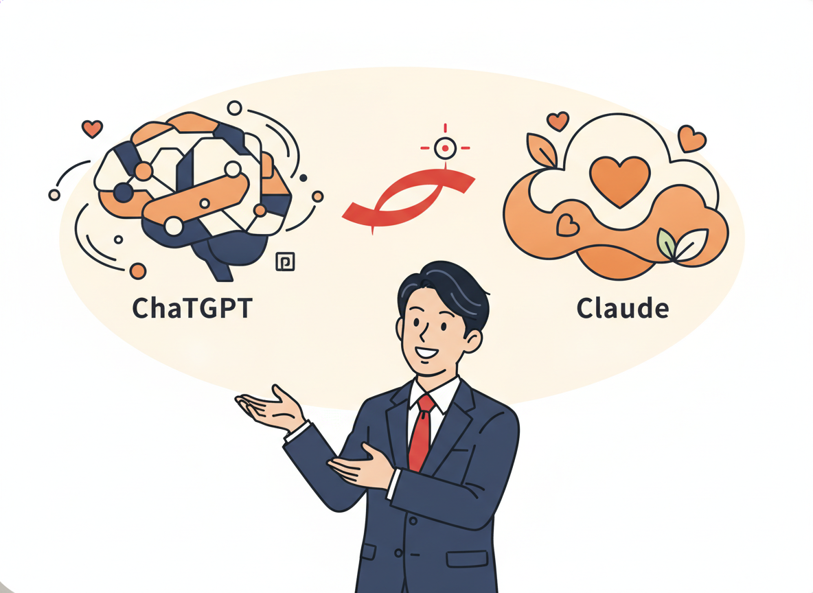 ChatGPTとClaudeの特性比較イメージ図