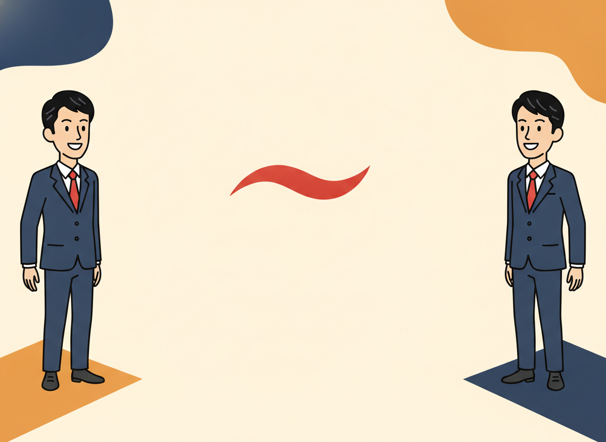 abstract image of two people facing each other across a wide empty space