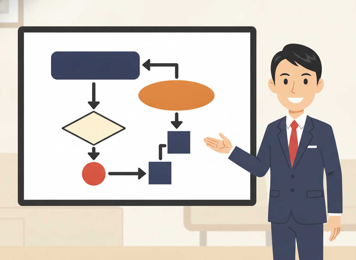 a simple flowchart drawn on a whiteboard with arrows