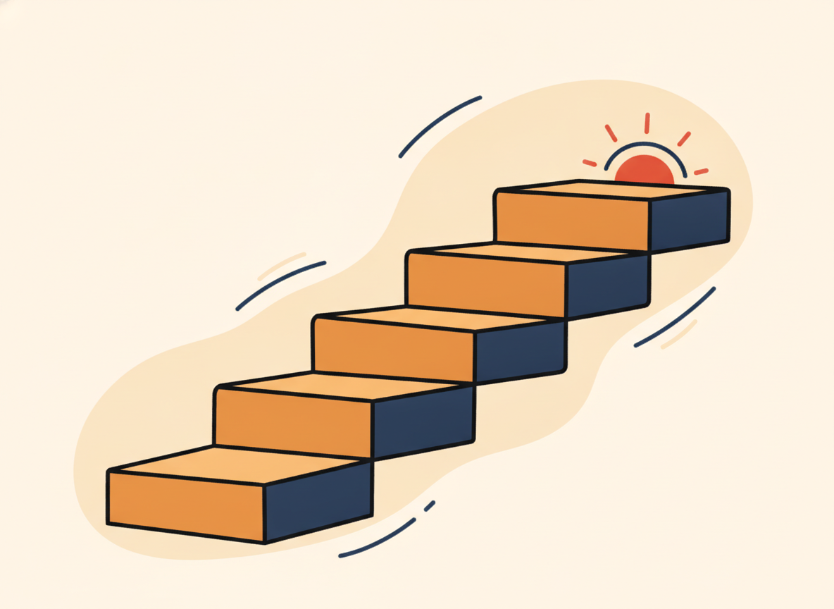 five wooden steps ascending on a clean background