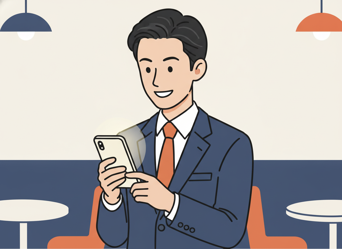 a person looking at a phone with a soft smile