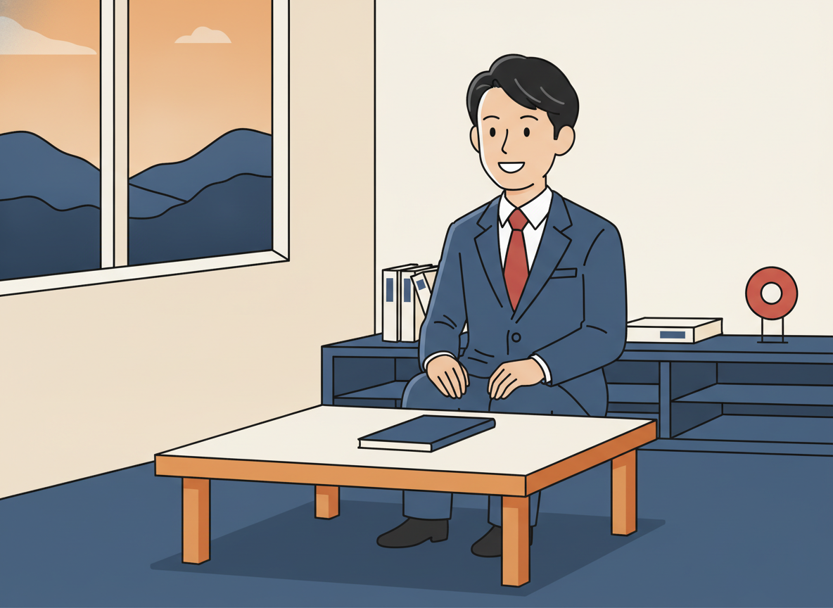 a person with a calm expression in a quiet room