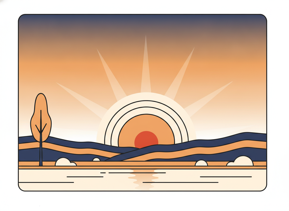 a sunrise over a calm landscape with soft warm colors