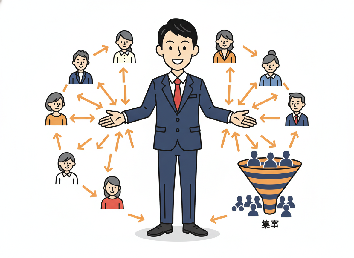BNIのGivers Gainの概念図・ギブの連鎖が集客につながるイメージ