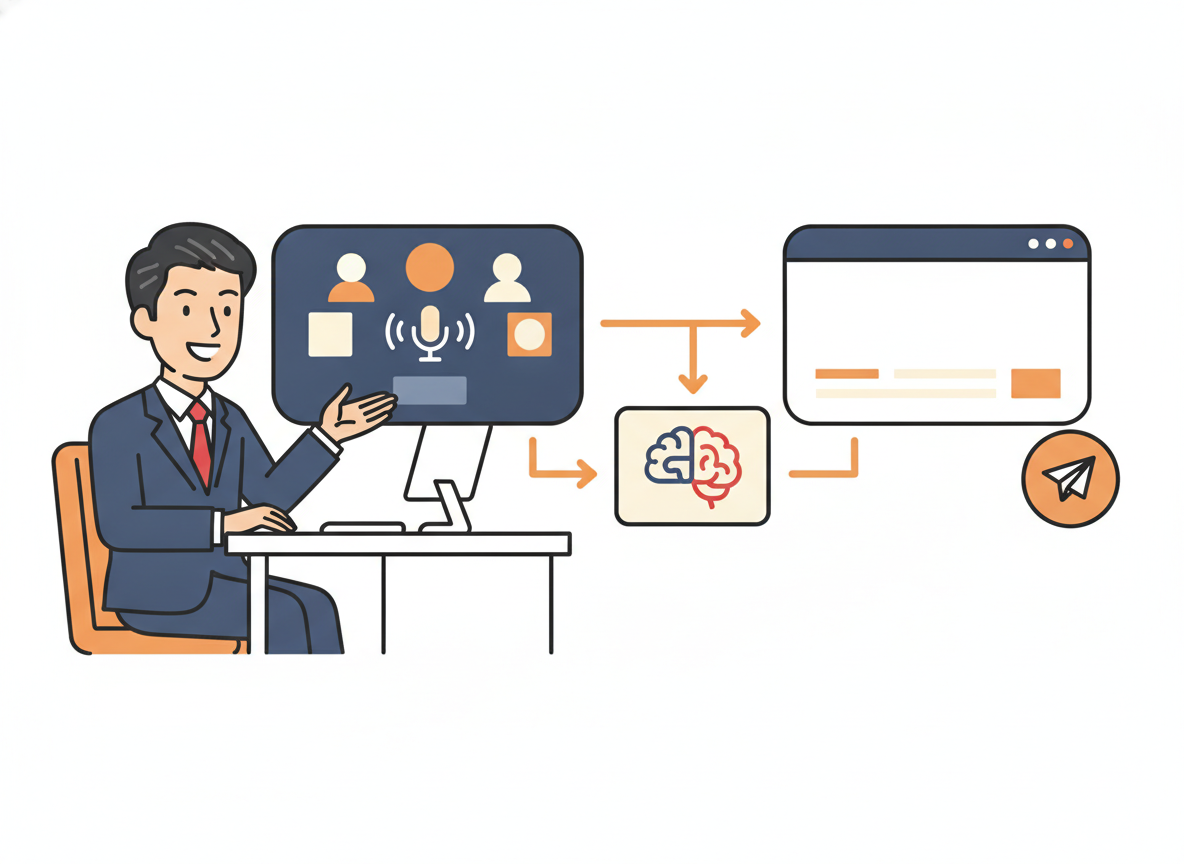 ZoomミーティングとChatGPTを連携したフォローアップメール作成フローのスクリーンショット