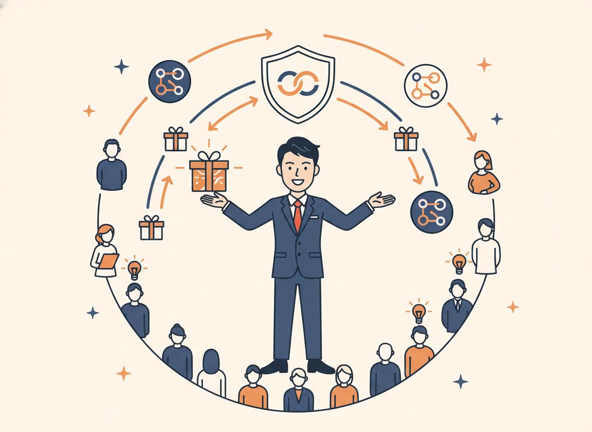 LinkedInのギフト投稿が拡散してつながりが広がる構造の図解