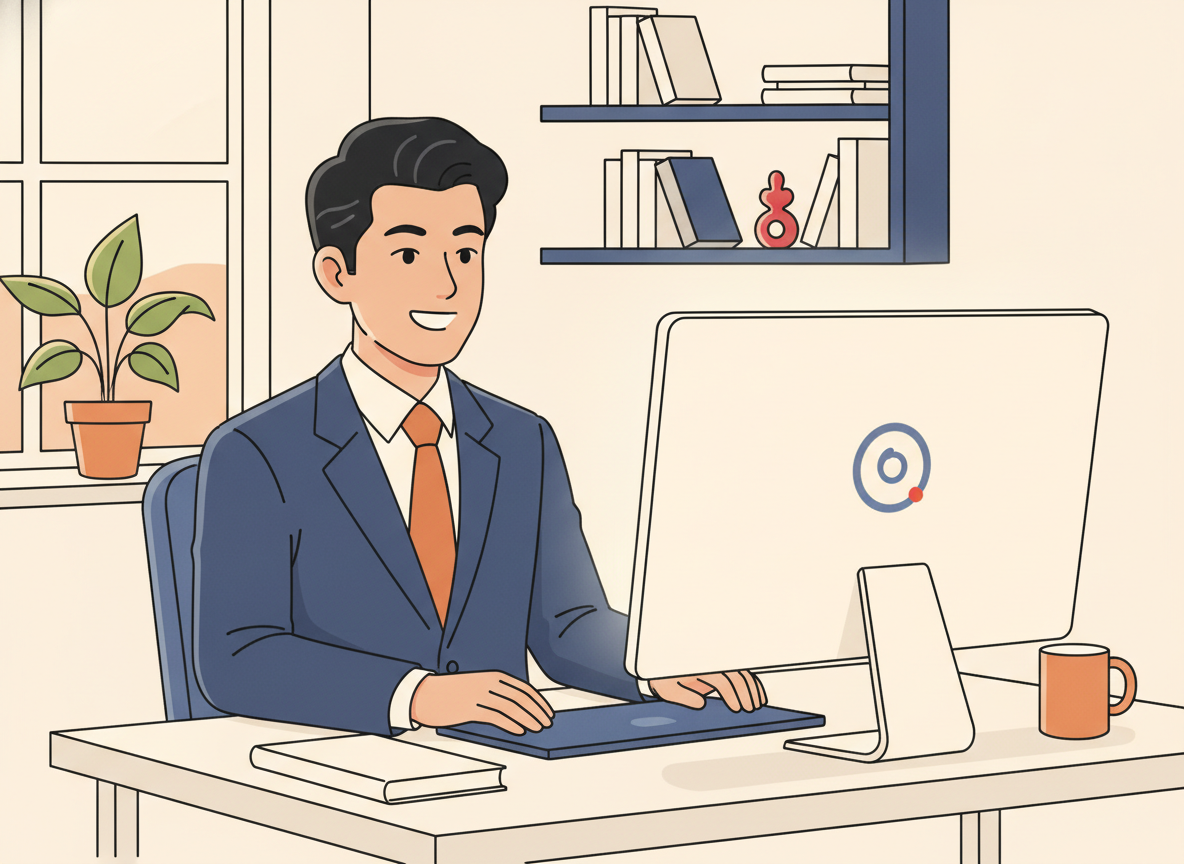 a person on a video call from a home office, bright and professional setup, no text