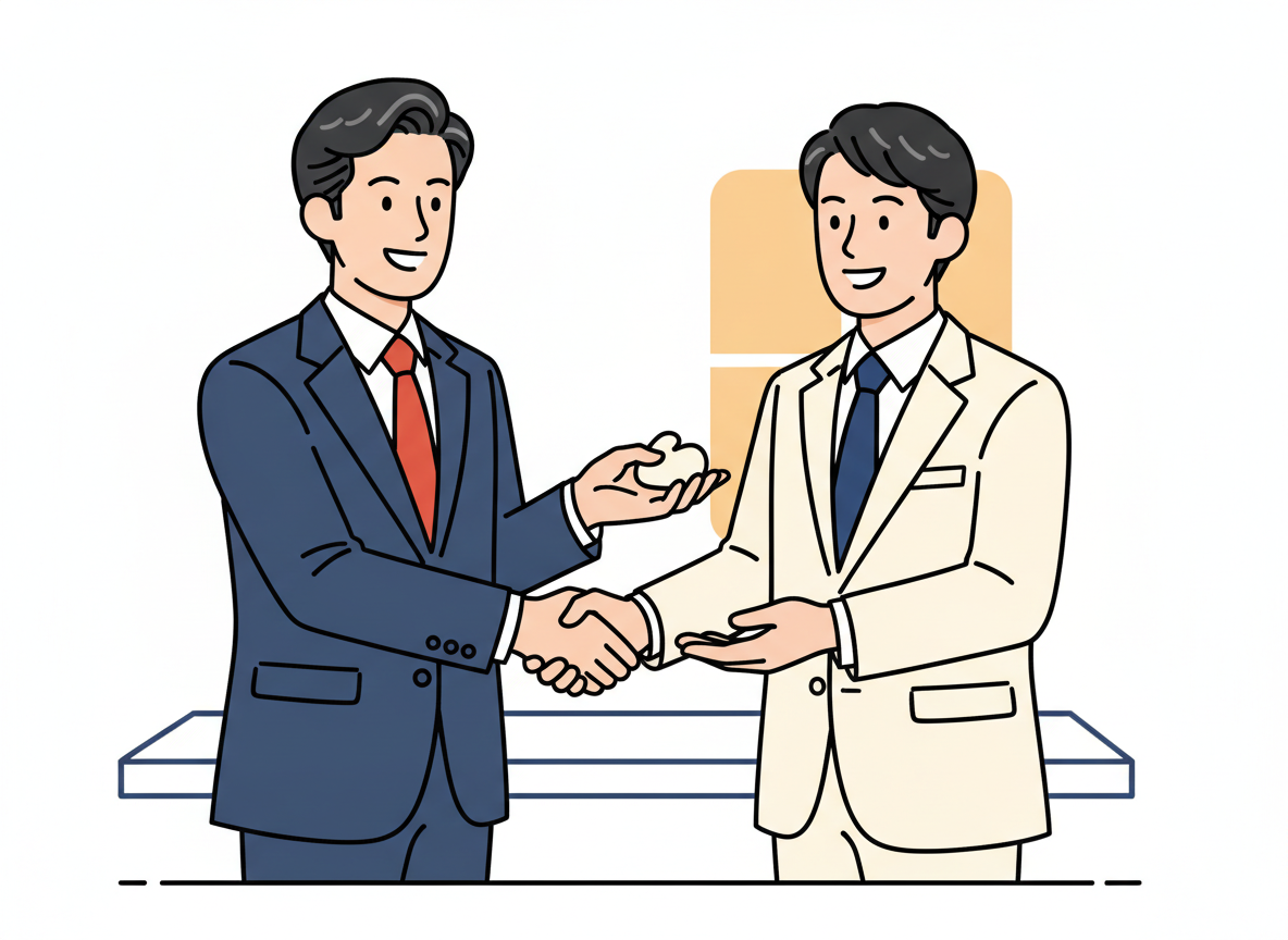 a person handing something to another person, warm handshake gesture, soft background