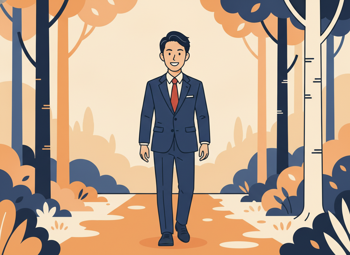 a person walking alone on a quiet forest path in soft light