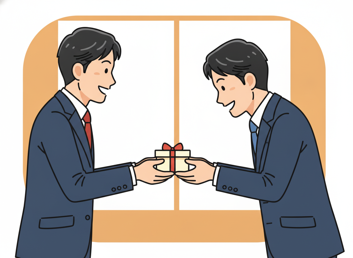 a person handing something to another person with both hands, a gesture of giving