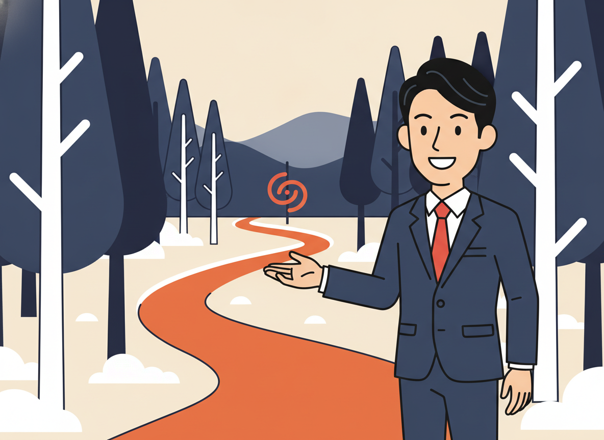 two paths diverging in a minimalist forest scene