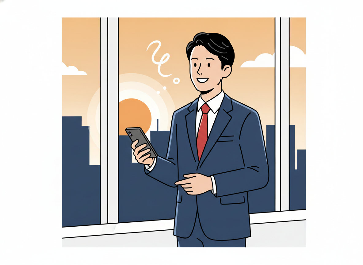 a person standing at a window overlooking a cityscape at dawn, contemplating