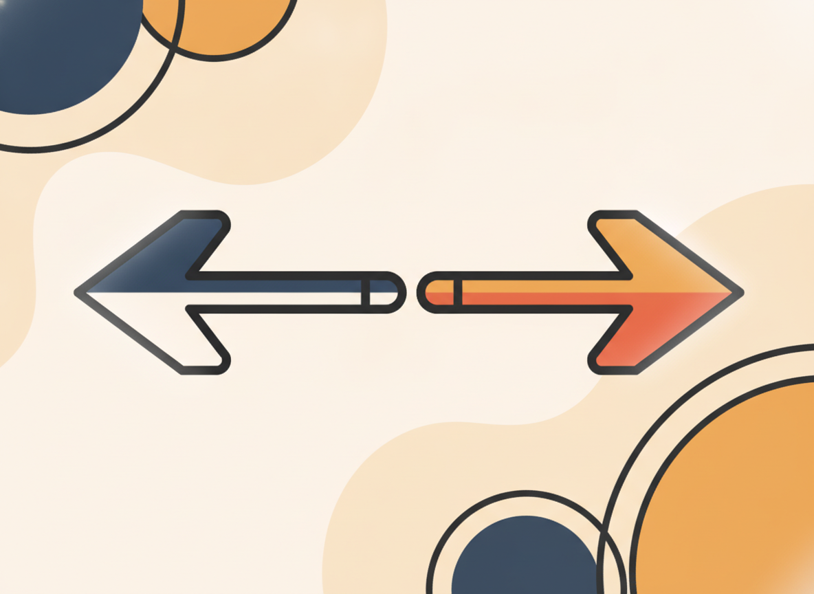two arrows pointing in opposite directions on an abstract background, muted colors