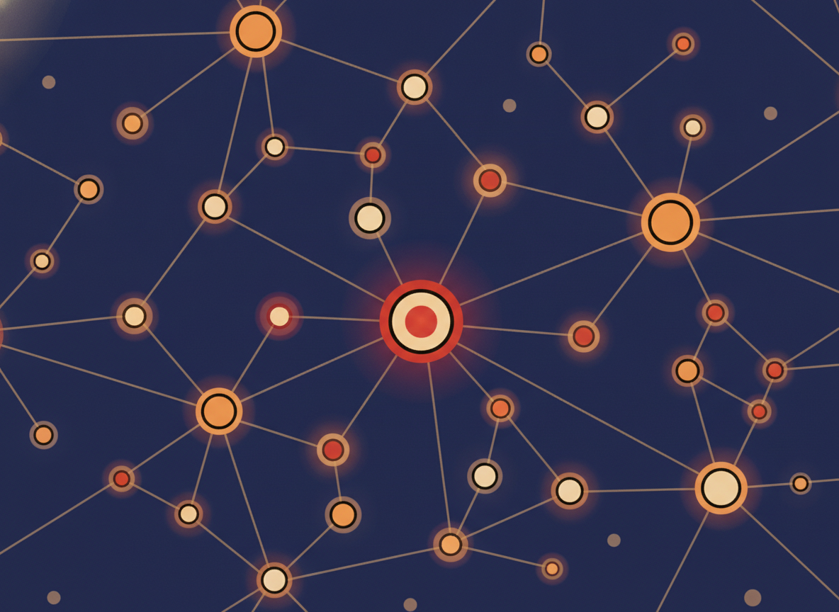 a wide network of glowing dots connected by thin lines, abstract digital art style, no text