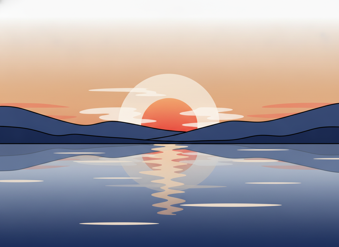 a quiet sunrise over a calm lake, no people, natural peaceful scene