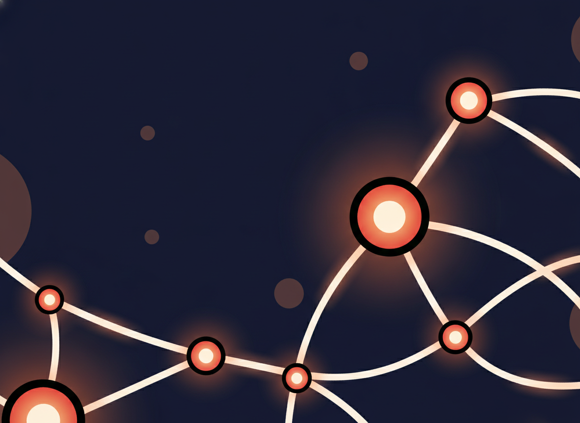 abstract network of glowing nodes connected by soft lines in dark background