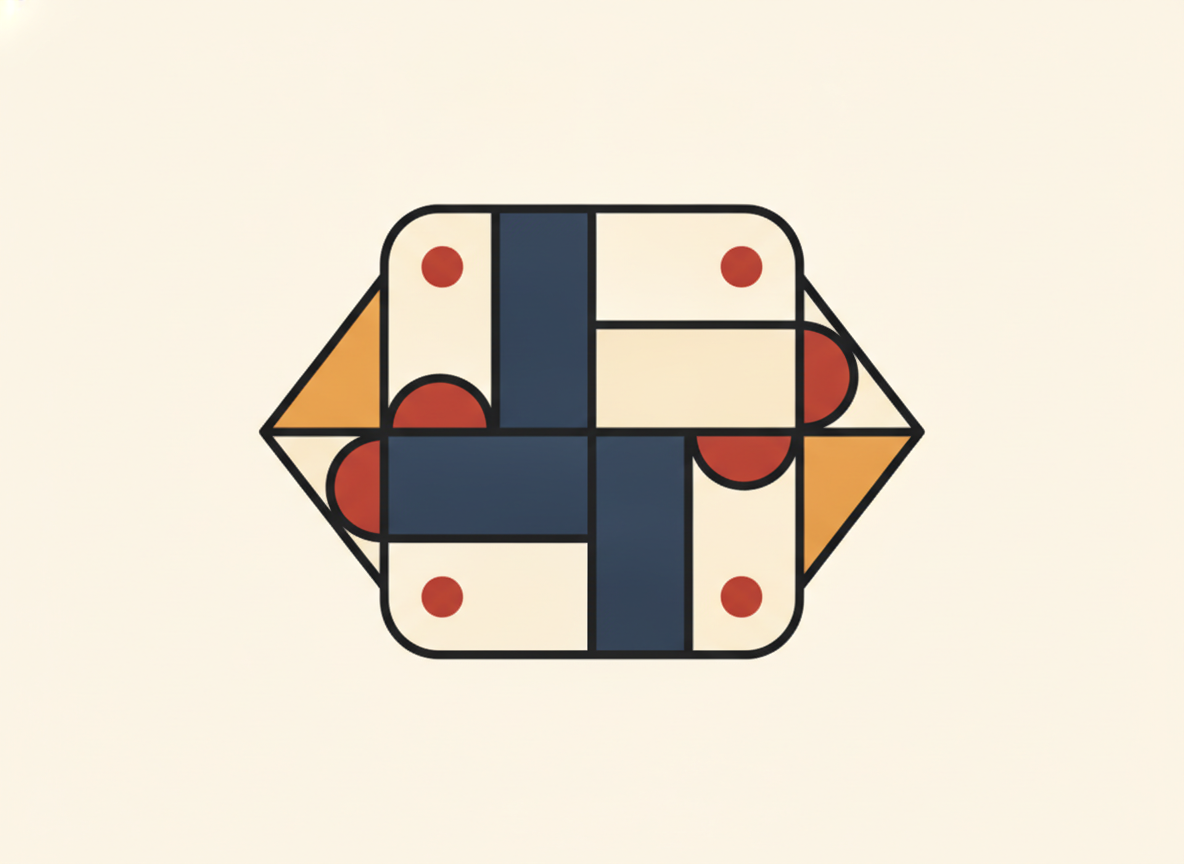abstract arrangement of geometric shapes in warm earth tones, overhead view