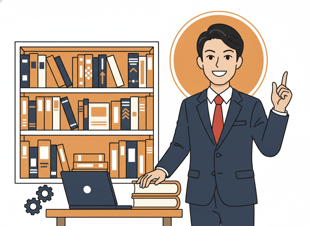 本棚に並んだビジネス書籍・経営者の本棚イメージ