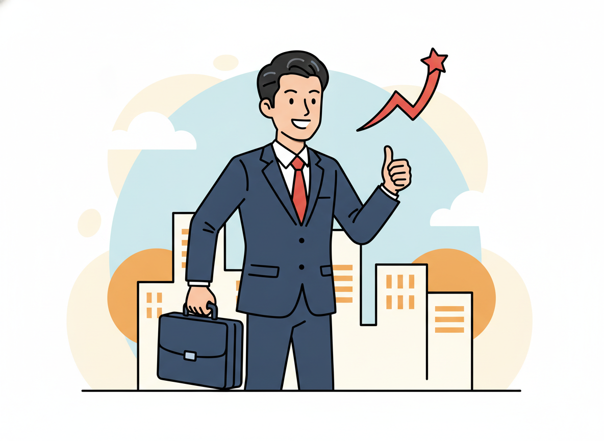 まとめのイメージ・ひとり社長が笑顔でビジネスに向かうイラスト
