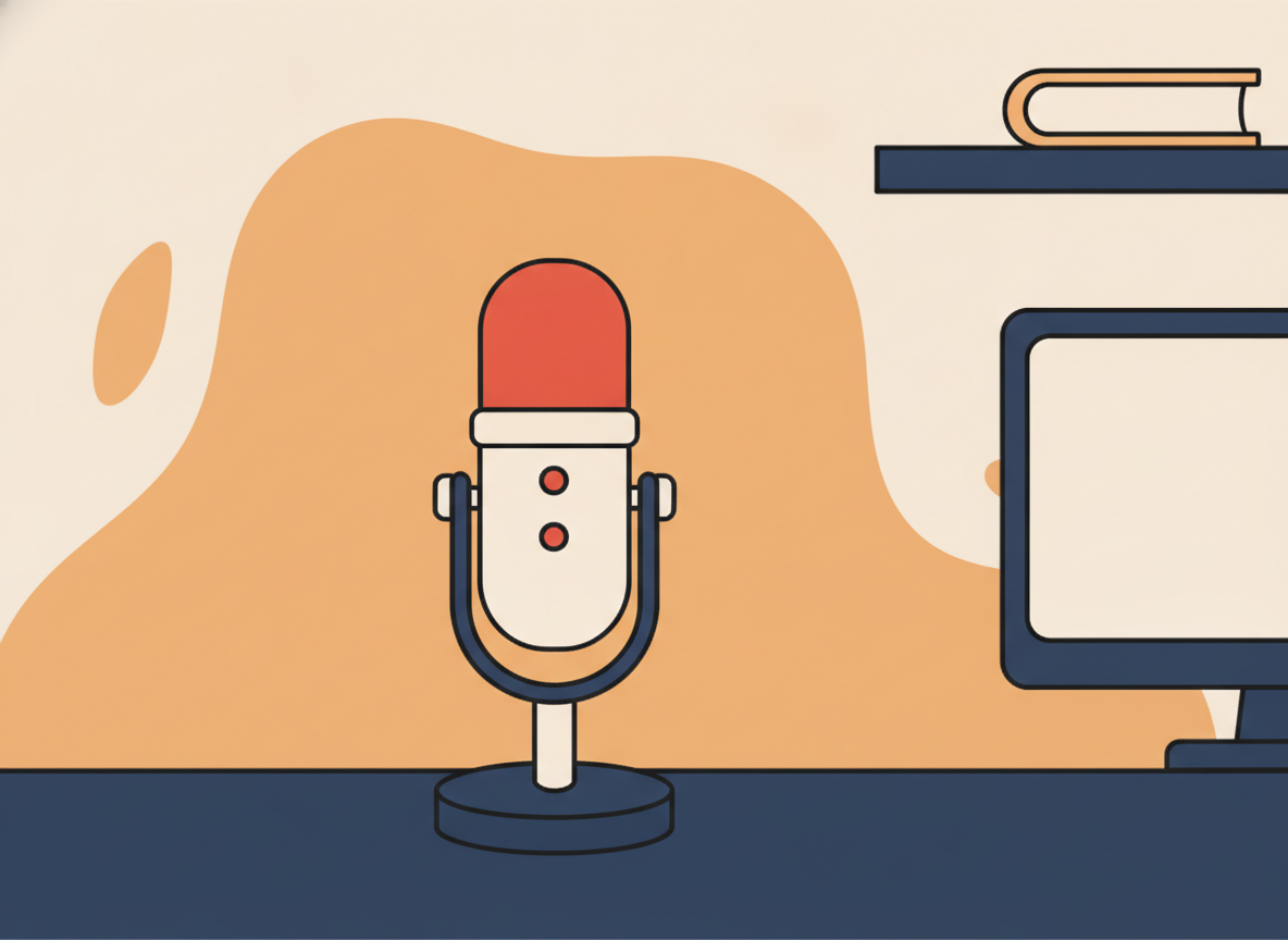 a single condenser microphone on a desk with warm background lighting