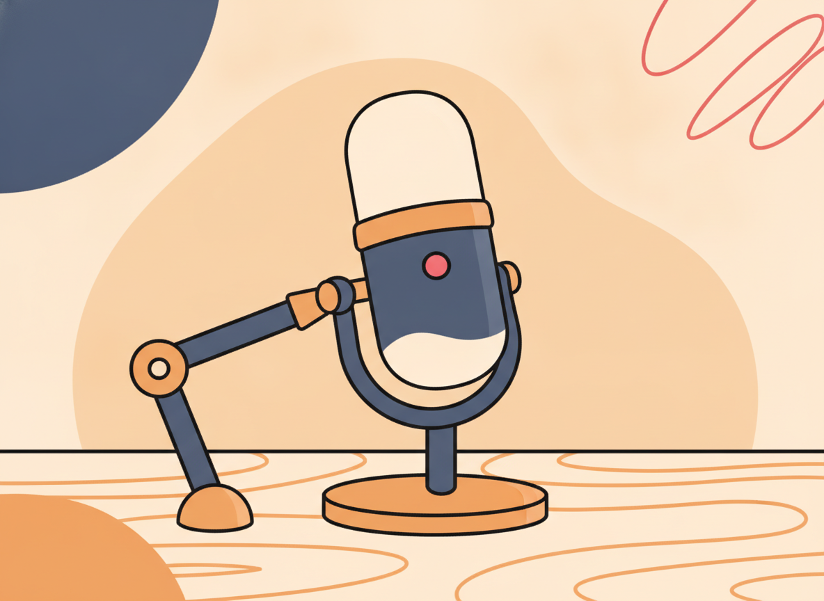 close-up of a microphone on a wooden desk, soft background