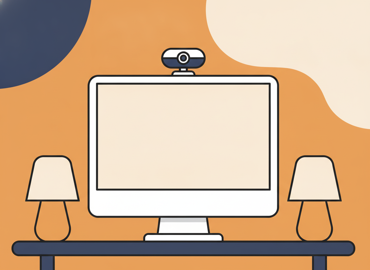 a webcam mounted above a monitor with soft room lighting, no text on screen