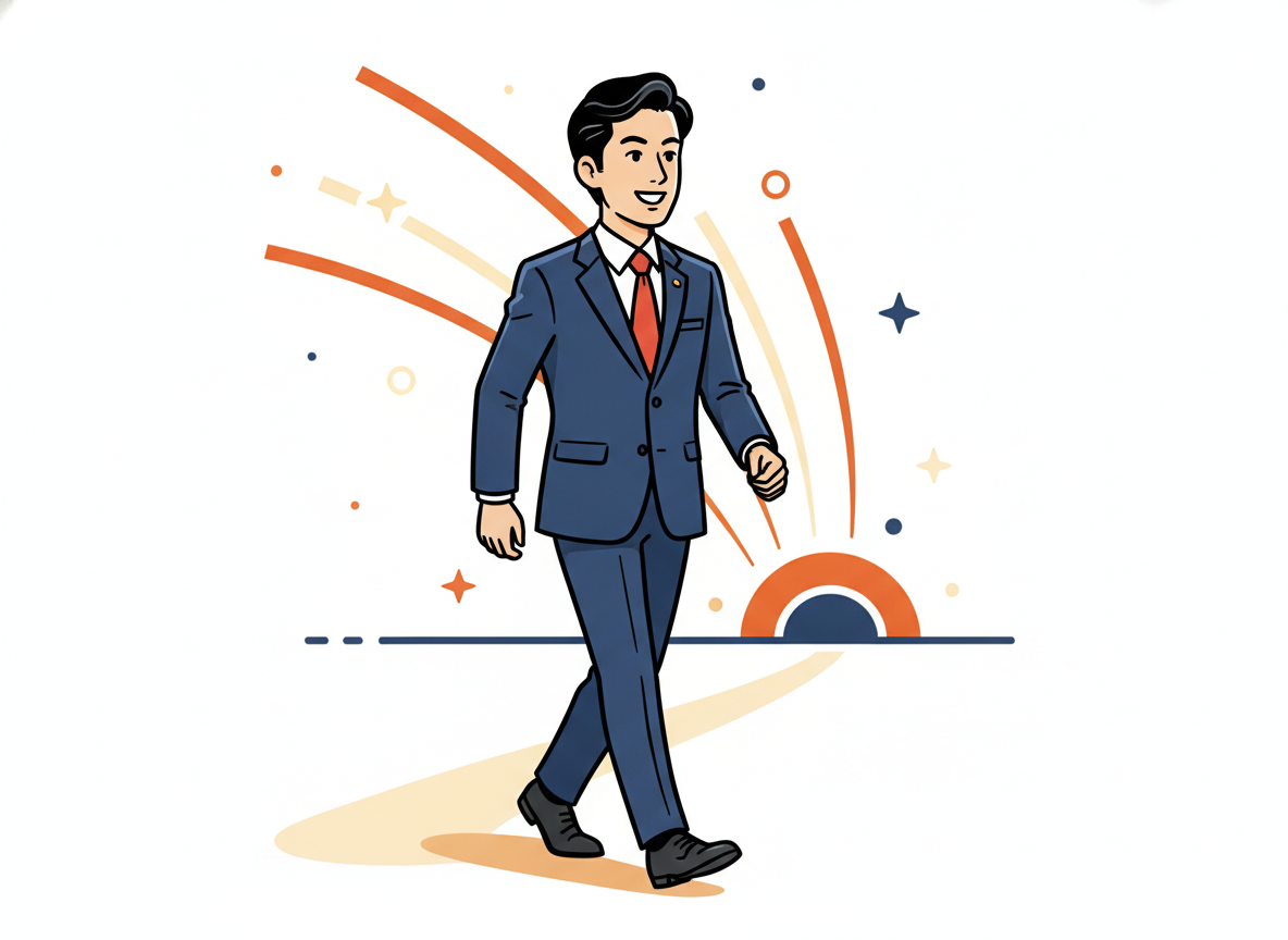 リストラ後に再起した経営者のイメージ・前を向いて歩く姿のイラスト