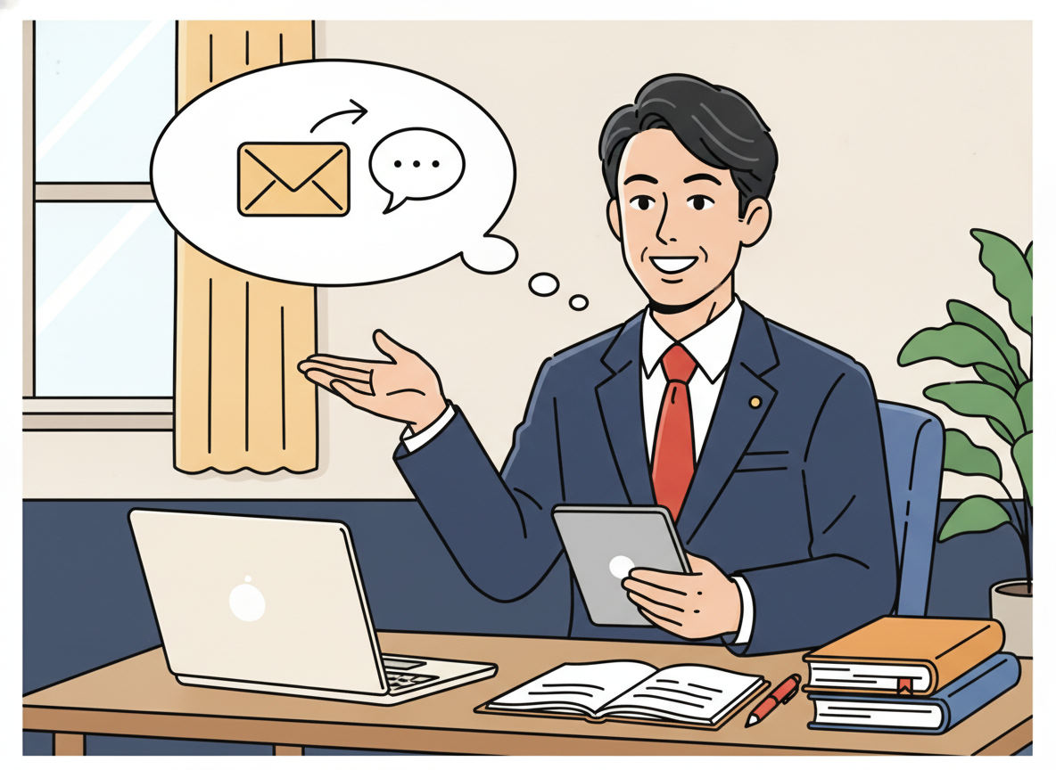 ブログを始めた経営者が読者からの問い合わせを受け取っているイメージ