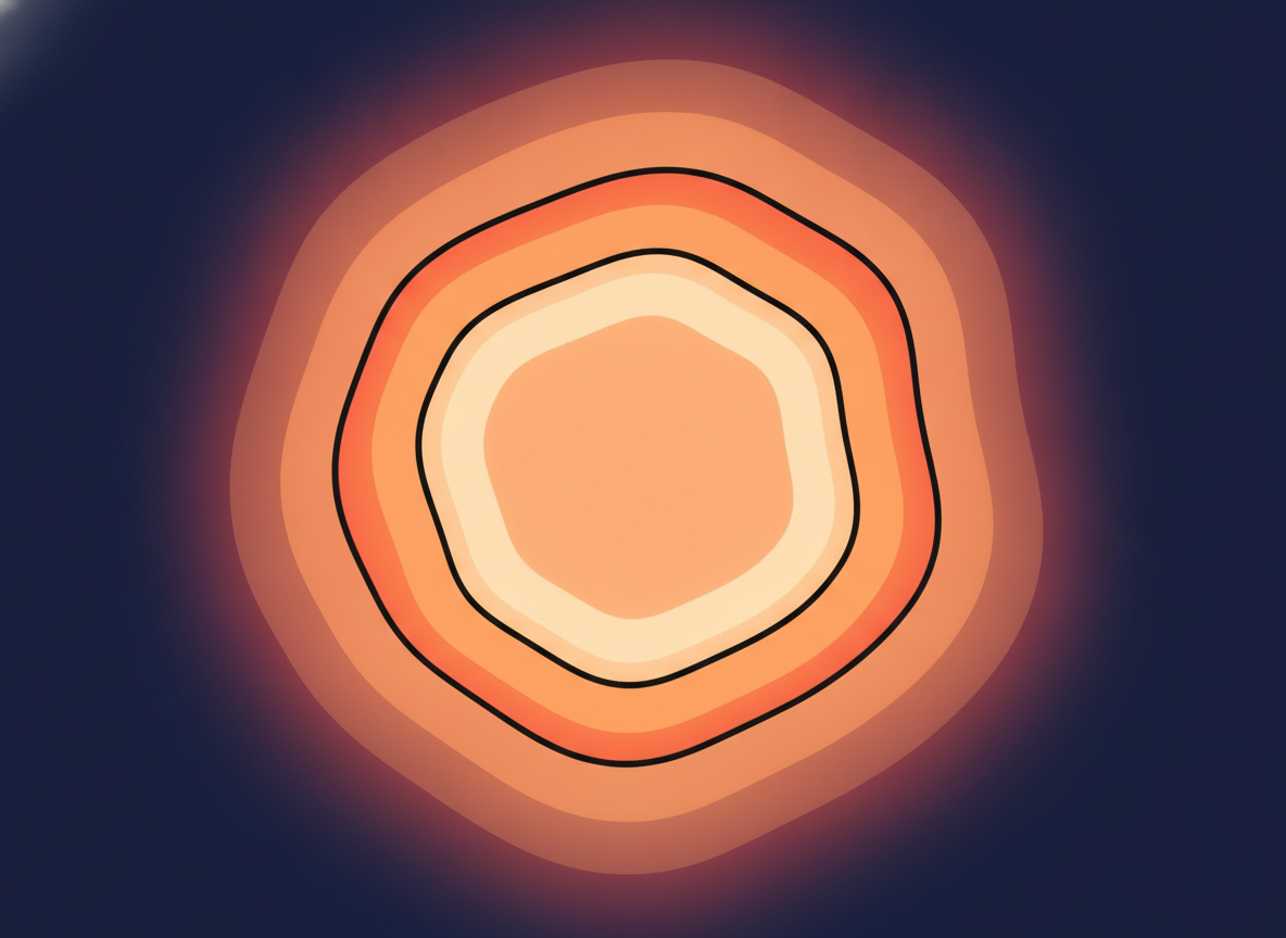 a warm circle of light expanding outward on a dark background, abstract