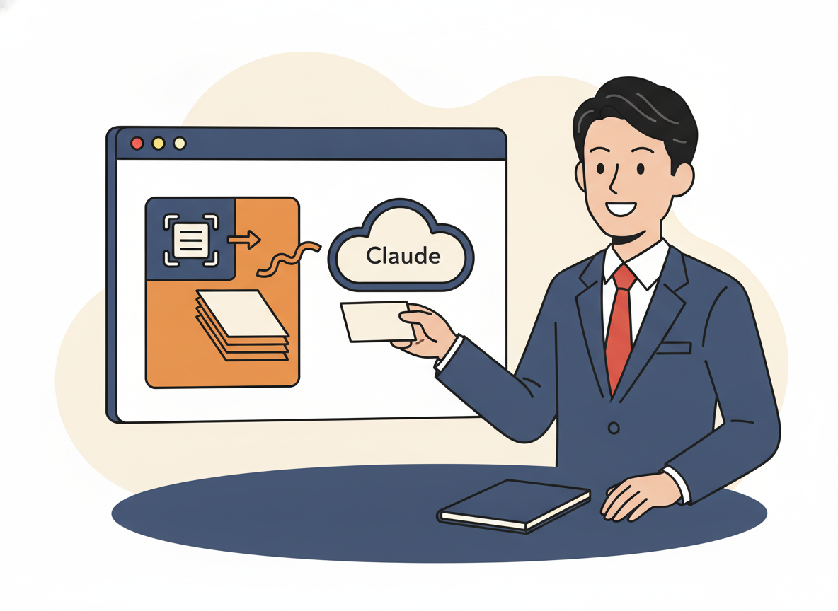 名刺スキャンデータをClaudeに貼り付ける操作画面イメージ