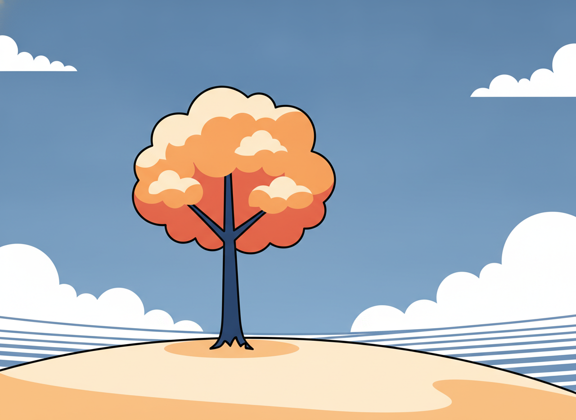 a lone tree standing firm on an open hill under a clear sky