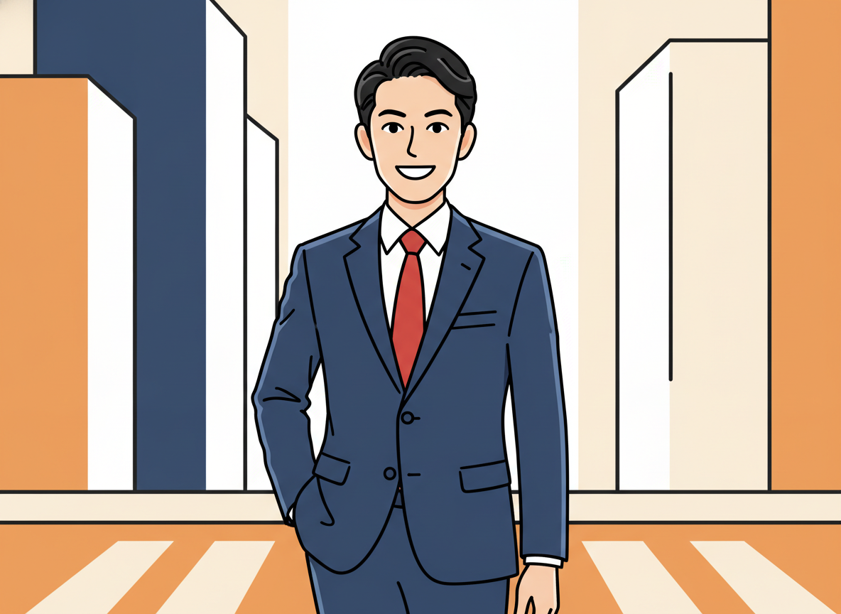 a person smiling confidently standing in a modern city street