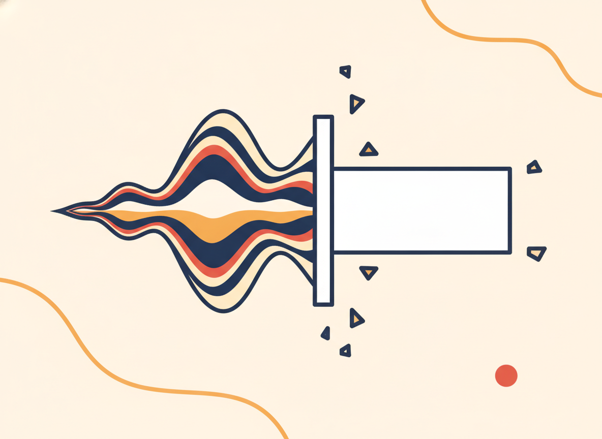 abstract sound waves being trimmed by a clean geometric shape, minimal design, no text