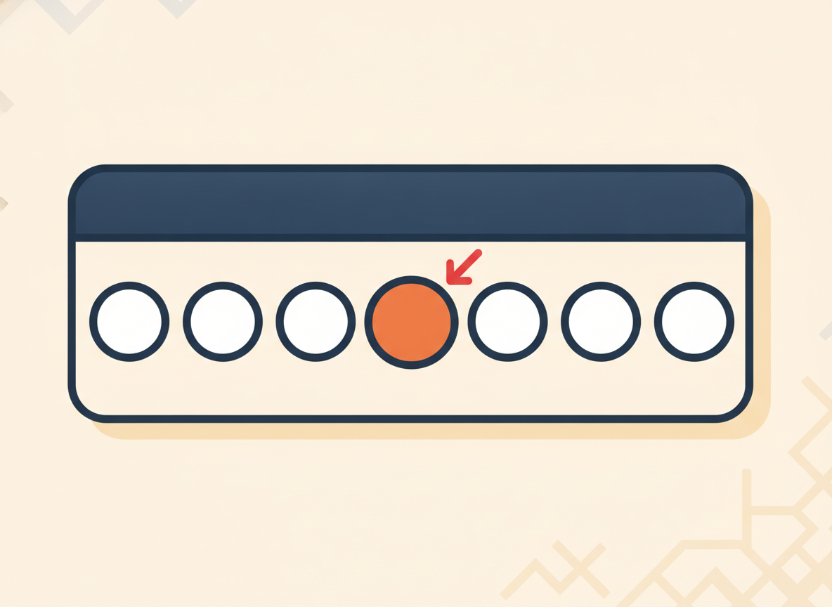 a simple weekly calendar layout with one circle highlighted, abstract and clean, no text