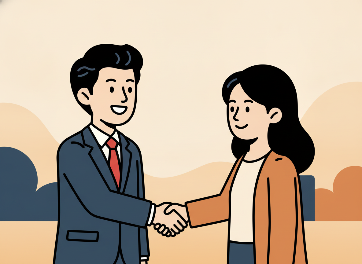 two people shaking hands in soft natural light, warm background, no text