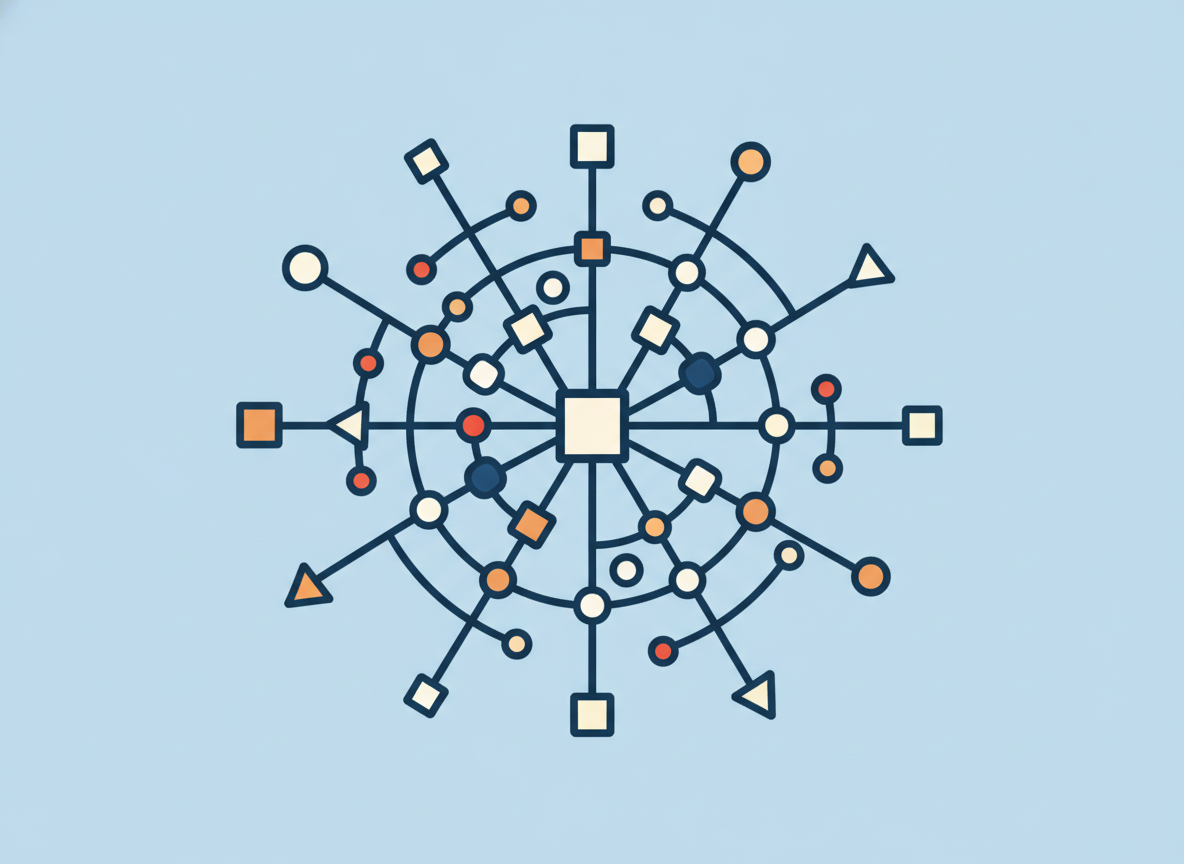 abstract interconnected nodes forming a clean network, minimal design, no text, soft blue and white tones