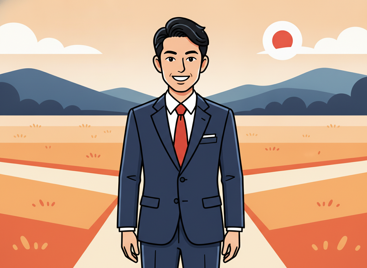 a person standing at a crossroads in a bright open field, facing forward with confidence, no text