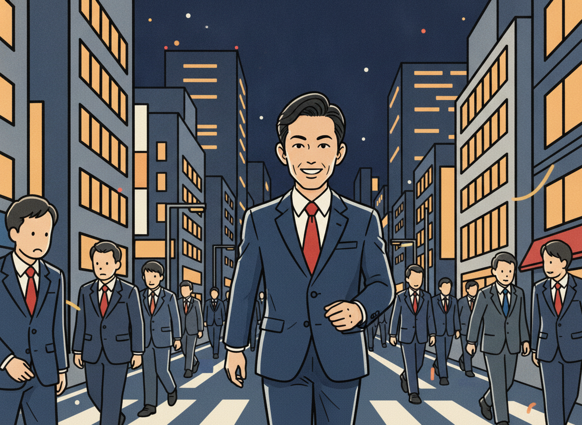 東京・新橋のビル街の夜景。サラリーマンが行き交う繁華街のイメージ