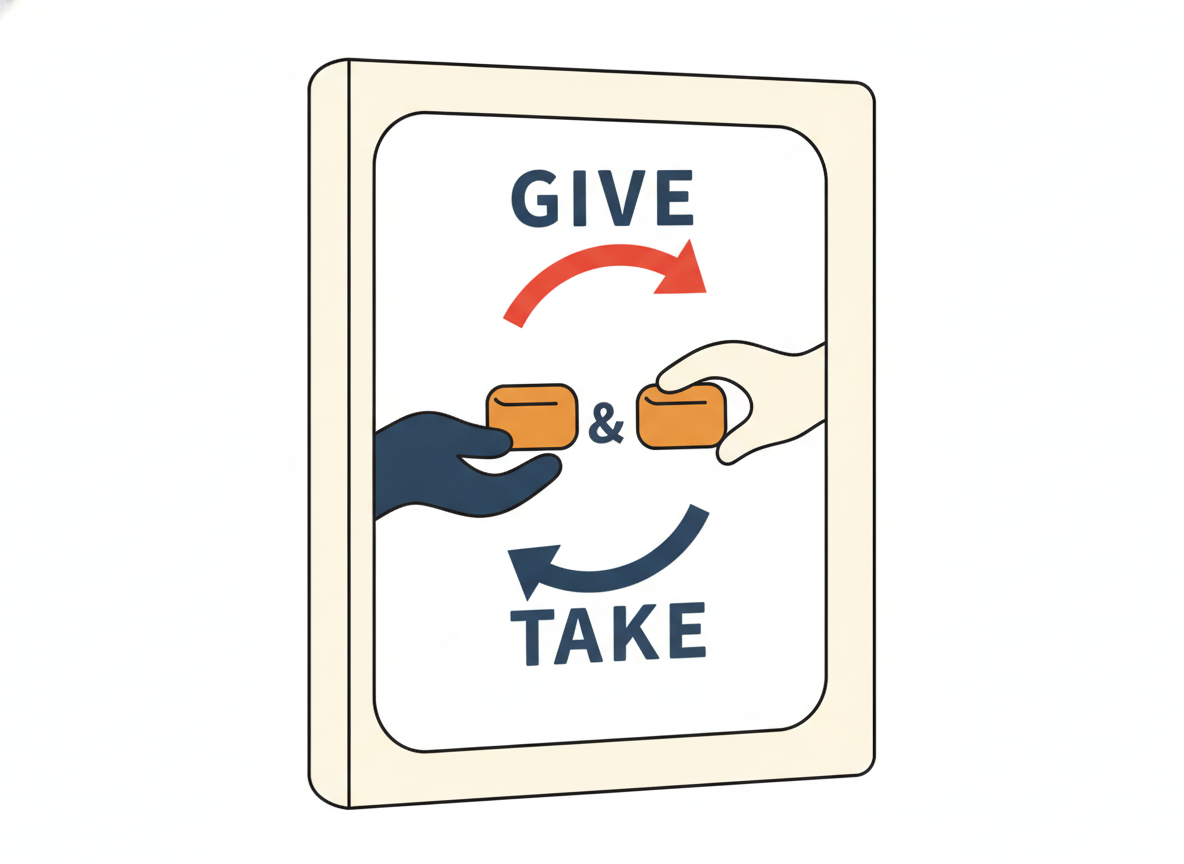 「GIVE & TAKE」の書影イメージ。白地にシンプルなデザインの表紙