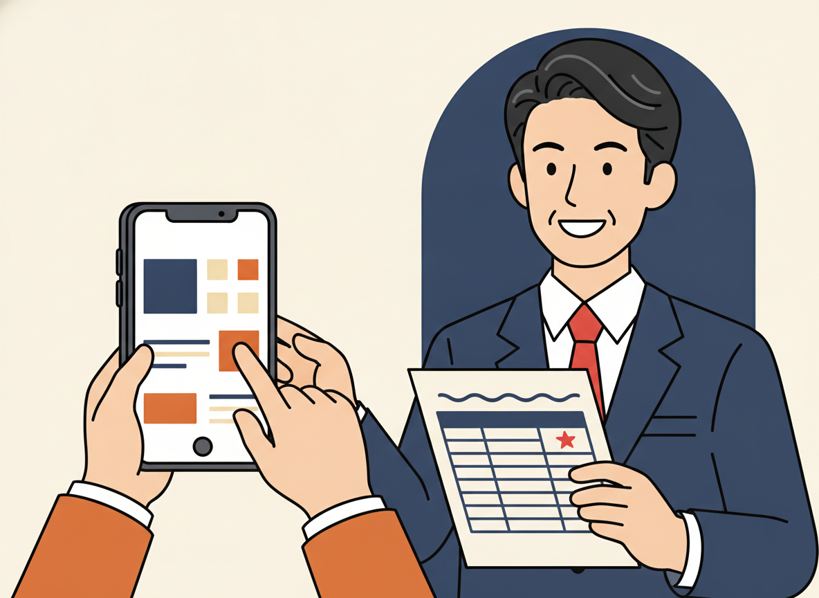 body image 21 – 比較表を手元に持ちながらホテル予約サイトを操作しているスマートフォンの画面