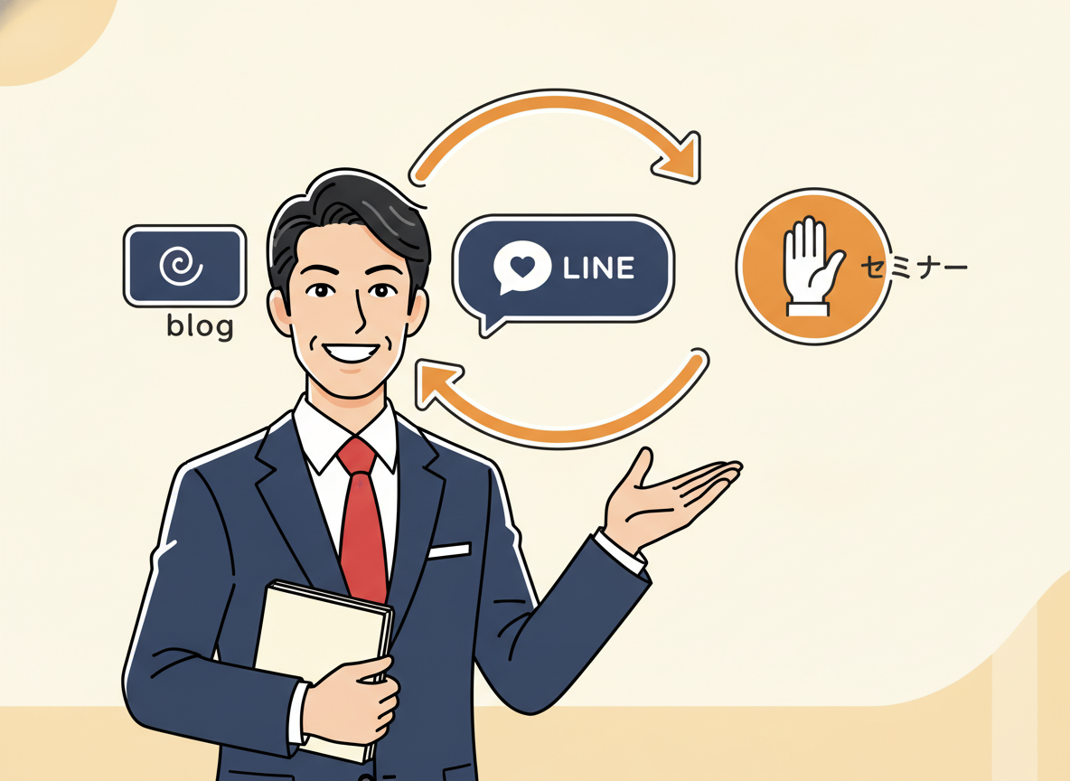 ブログ→LINE→セミナーの収益ルート図・ひとり社長向けシンプル設計