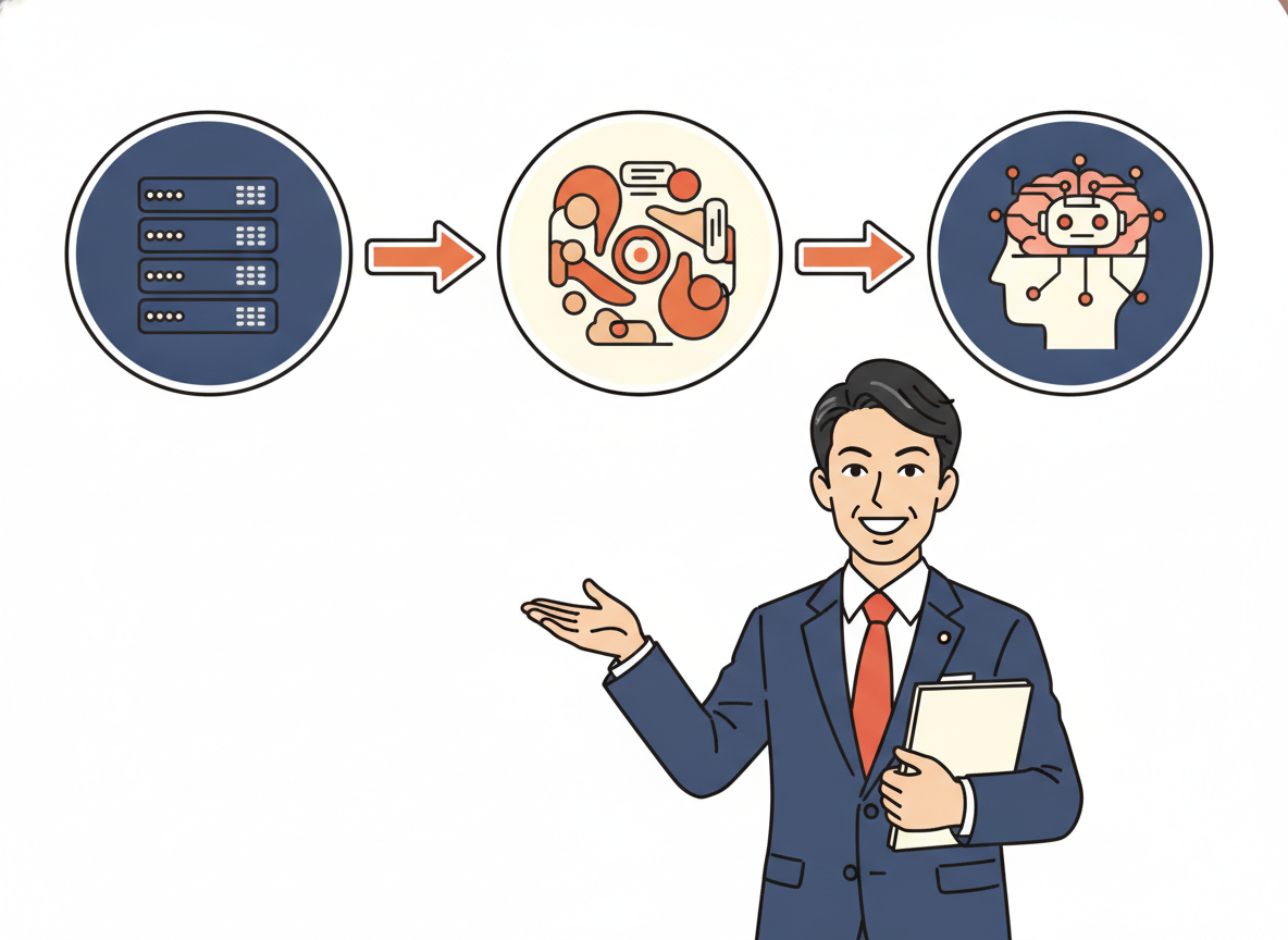 3ステップまとめの図解・サーバー→テーマ→AI設計の流れをひと目で確認できる