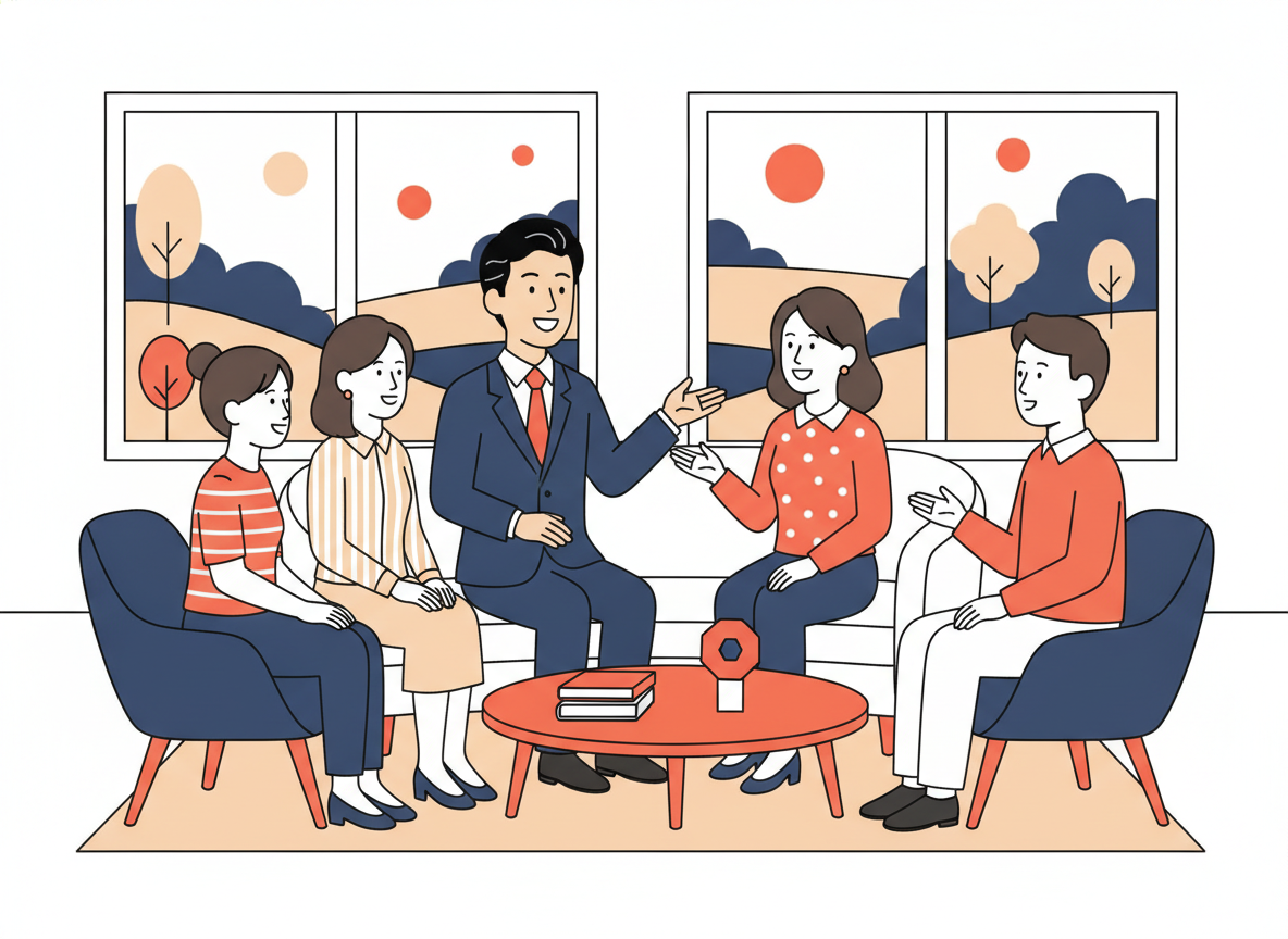 body image 13 – a group of people gathered in a bright m