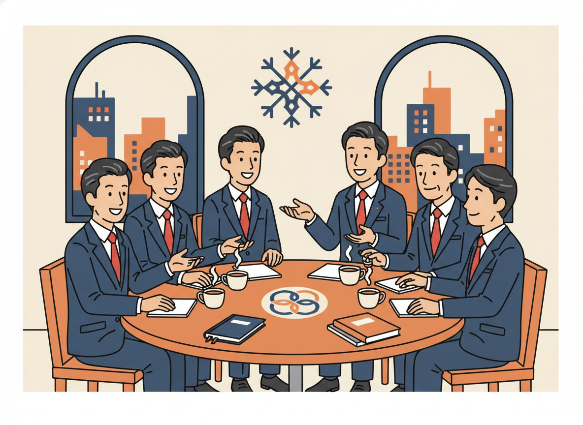 BGF札幌の勉強会イメージ・丸テーブルを囲んで経営者が話し合っている様子