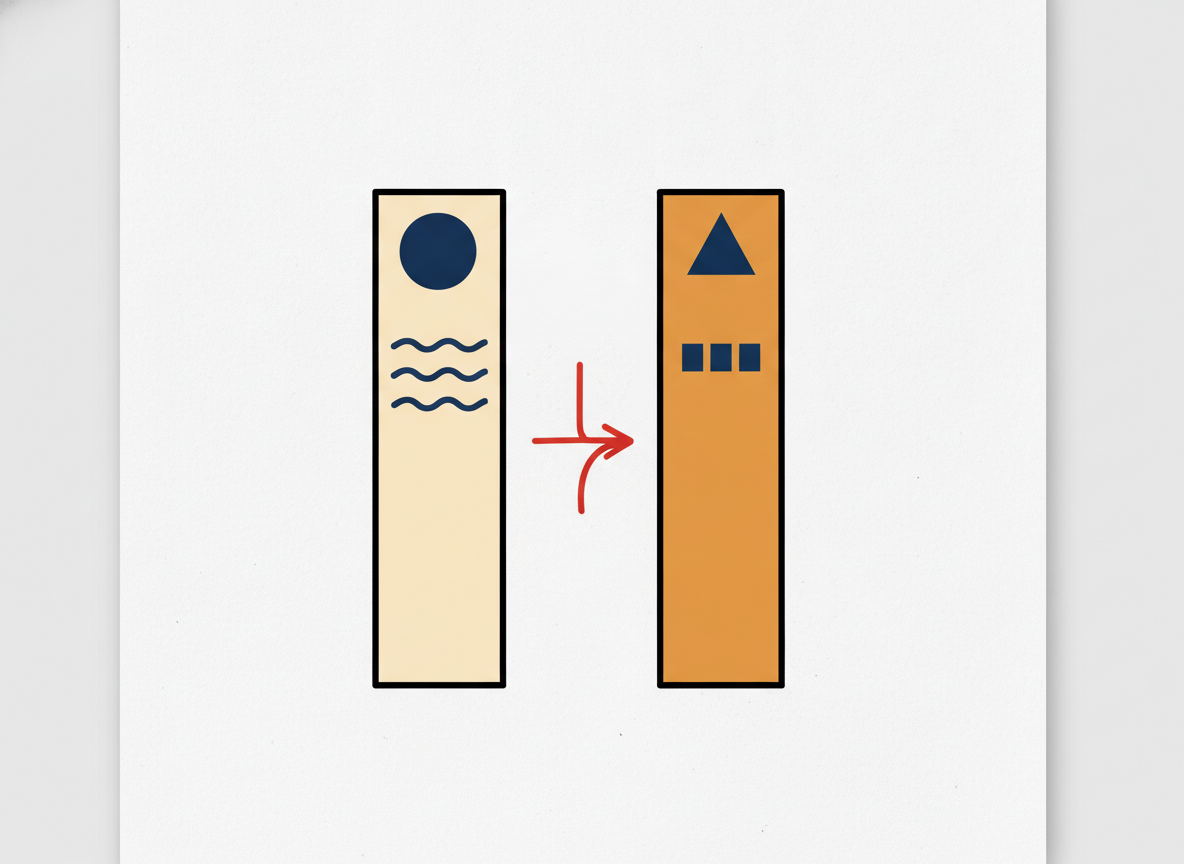 a simple hand-drawn style diagram of two columns on white paper, minimal