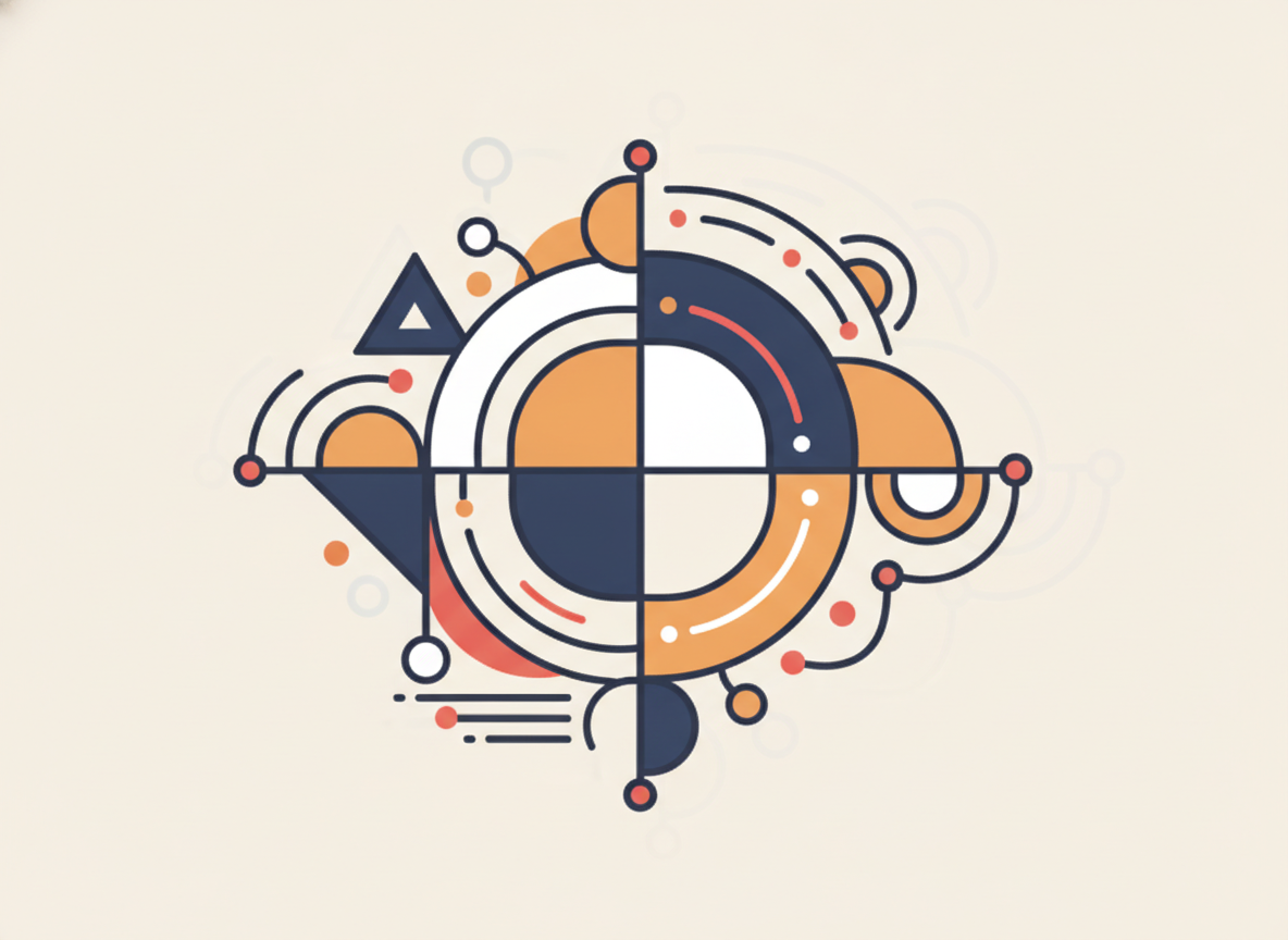 abstract geometric shapes suggesting organization and flow, pastel colors