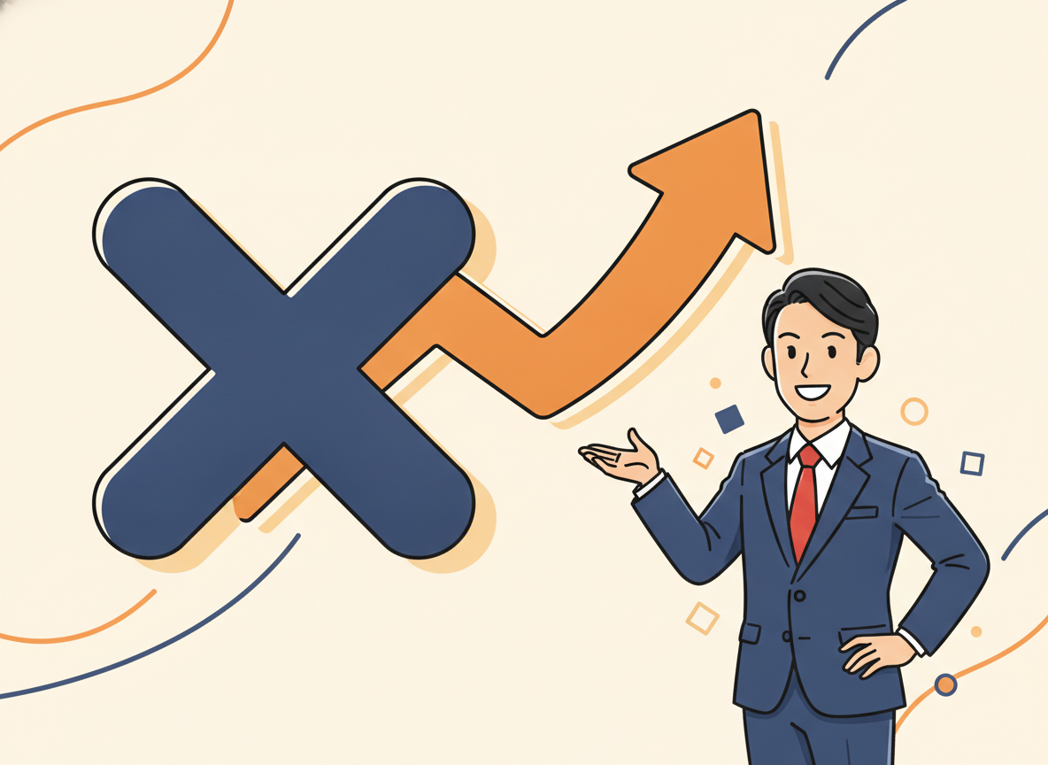 失敗を表すバツ印と、改善を示す矢印のイラスト